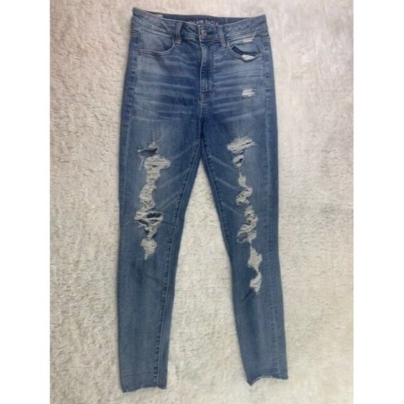 American Eagle Size 6 Women Super Hi Rise Jegging Jeans Stretch Distress… - Picture 1 of 4
